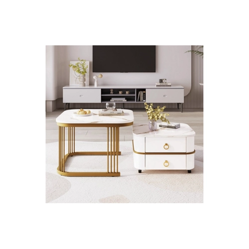 Bild von Elegantes Couchtisch-Set in Marmoroptik