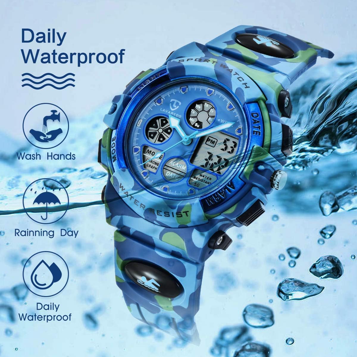 Bild von aswan watch Digitaluhr Kinder Mädchen Jungen mit Wecker,Stoppuhr,LED Licht,Datum-Sport Armbanduhr mit Silikonarmband