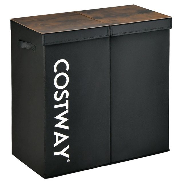 Bild von COSTWAY Wäschekorb, 115L, 2 Fächer, mit Deckel & Griffen, faltbar, 62x31x60cm