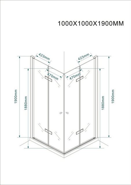 Bild von Fischer und Adamek Eckdusche Duschkabine EckFalttür Pendel Duschabtrennung Glas Duschtasse Lahn, BxT: 100x100 cm, Klarglas