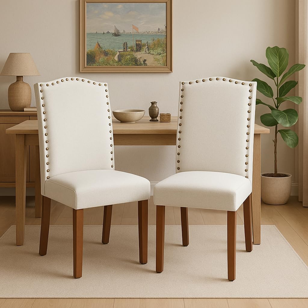 Bild von DUMOS Esszimmerstühle 2er Set, Elegant und Schön Modern Stühle Esszimmer, Pu-Leder Gepolstert küchenstühle, Esszimmerstuhl Geeignet für Küche, Wohnzimmer, Schlafzimmer (Beige)