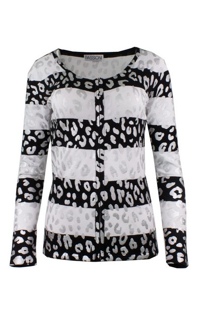 Bild von Passioni Cardigan Strickjacke mit Streifen und Leopardenfoliendruck