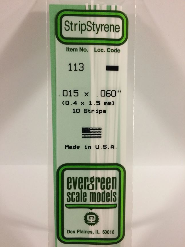 Bild von Evergreen 113 Plasticcart Strip 0,38x1,5x350mm (10) Polystyrene Vierkantprofile