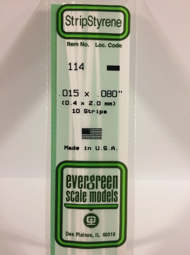 Bild von Evergreen 114 Plasticcart Strip 0,38x2,0x350mm (10) Polystyrene Vierkantprofile