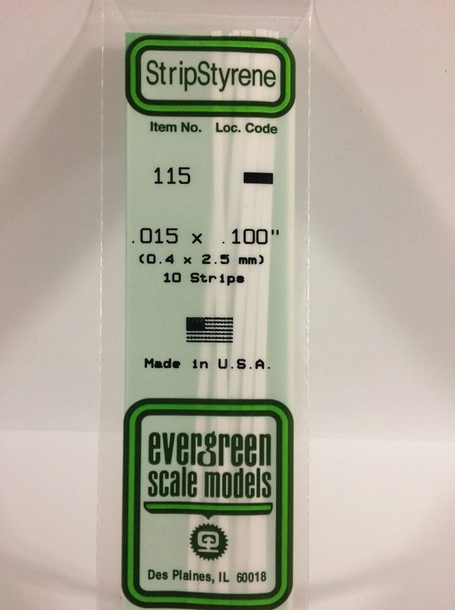 Bild von Evergreen 115 Plasticcart Strip 0,38x2,5x350mm (10) Polystyrene Vierkantprofile