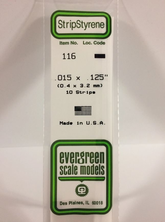 Bild von Evergreen 116 Plasticcart Strip 0,38x3,2x350mm (10) Polystyrene Vierkantprofile