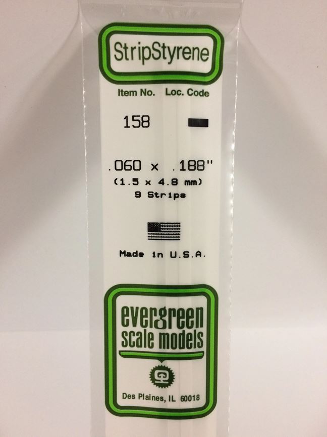 Bild von Evergreen 158 Plasticcart Strip 1,5x4,8x350mm (10) Polystyrene Vierkantprofile