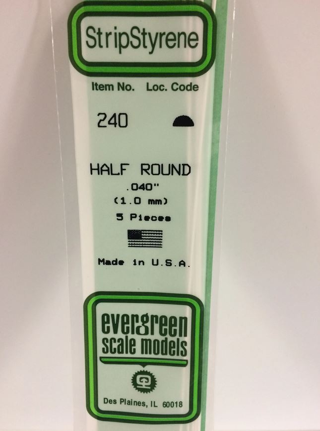 Bild von Evergreen 240 Plasticcart Half Round  ∅ 1,0 (5) Polystyrene Halbrund