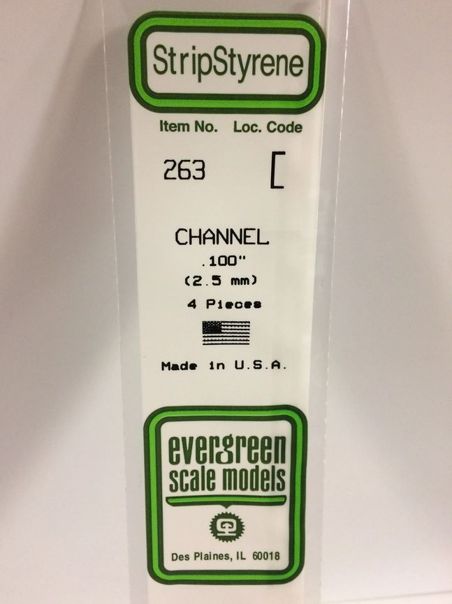 Bild von Evergreen 263 Plasticcart U Channel 2,5x1,1x350mm (4) Polystyrene U-Profil