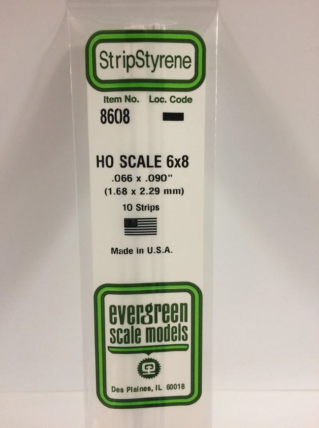Bild von Evergreen 8608 Plasticcart HO Scale Strip 1,68x2,29x350mm 10 Polystyrene Leisten