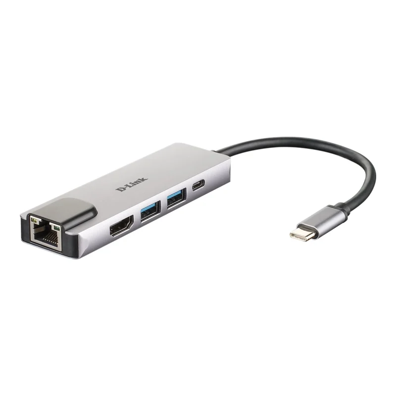 Bild von D-Link 5-In-1 USB-C Hub (DUB-M520) [2x USB 3.0, 1x HDMI, 1x USB-Typ C/Thunderbolt 3, 1x Gigabit LAN]