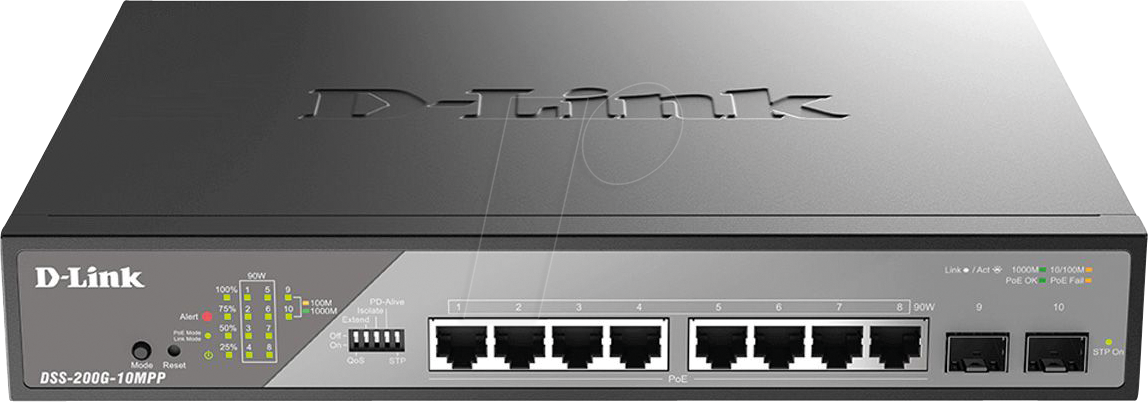Bild von D-LINK 10-PORT DESKTOP GIGABIT POE SURVEILLANCE SWITCH 242W POE (DSS-200G-10MPP/E)
