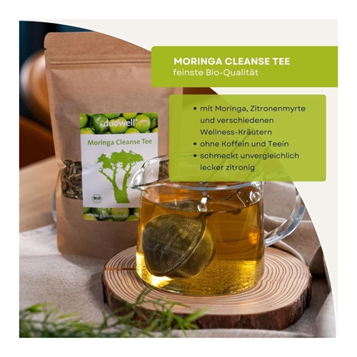 Bild von duówell® Moringa Cleanse Tee Bio, duówell® - Moringa Cleanse Tee Bio | Tee aus Moringa & australischer Zitronenmyrte | Intensiv zitroniger Tee, heiß & kalt zu genießen | Ideal für Erkältungen und Magenbeschwerden | Inhalt: 50g, Duowell Moringa Cleanse Tee Bio 50 g