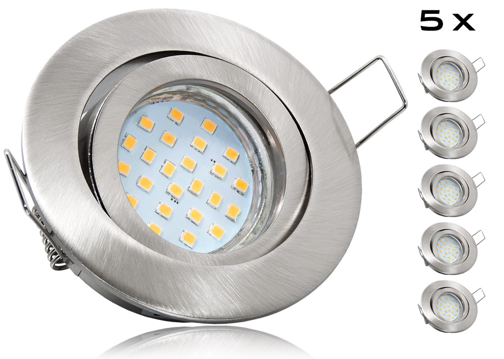 Bild von 5er LED Einbaustrahler Set mit Marken GU10 LED Spot ChiliTec 5 Watt Alu-Druckgu? Rund Klickverschlu?
