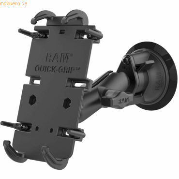 Bild von RAM Mounts Quick-Grip Uni Saugfuss, B-Kugel, mittlerer Arm, Smartphone Halterung, Schwarz