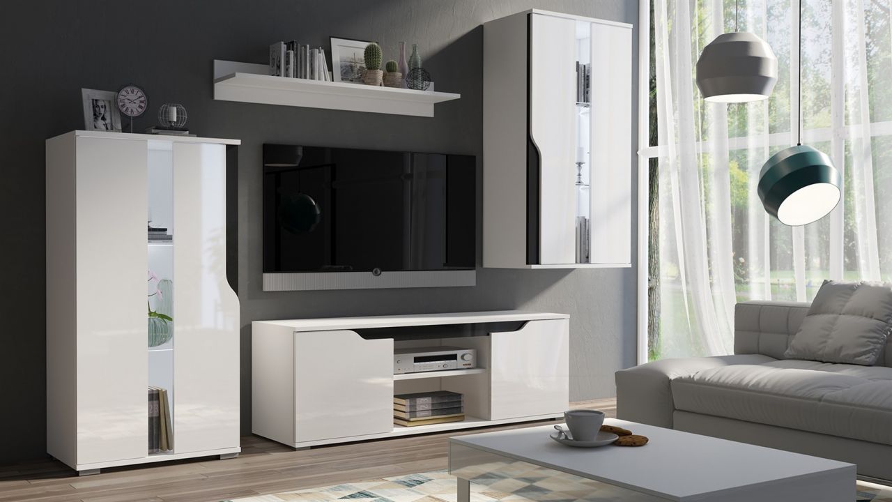 Bild von Mediawand Wohnwand 4 tlg DALLAS Weiss Hochglanz / Schwarz