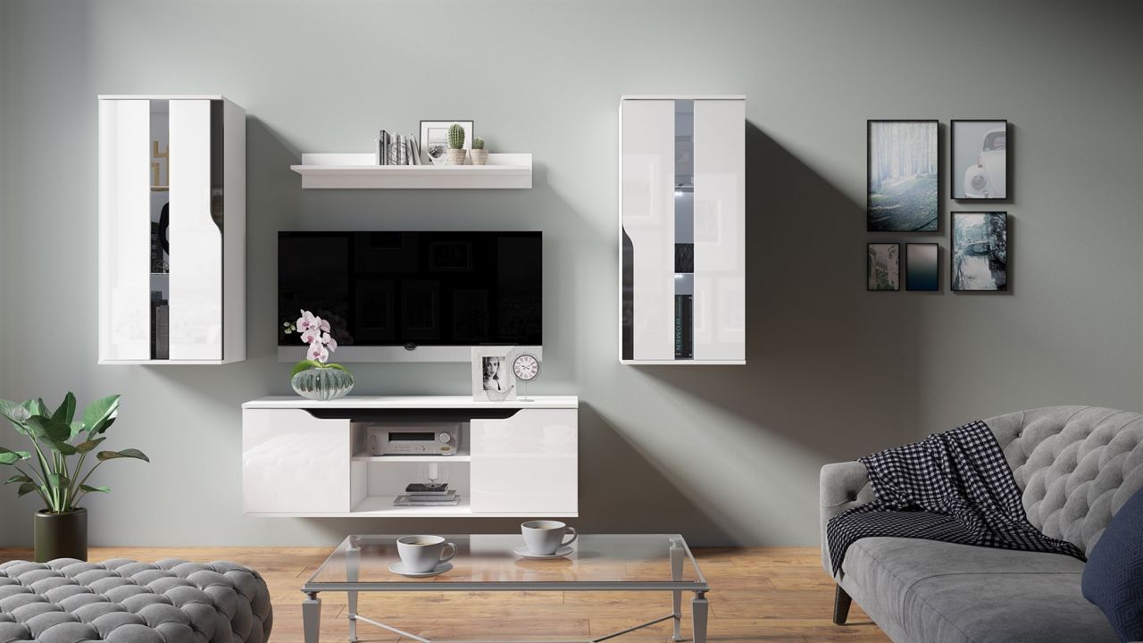 Bild von Mediawand Wohnwand 4 tlg DALLAS Weiss Hochglanz / Schwarz