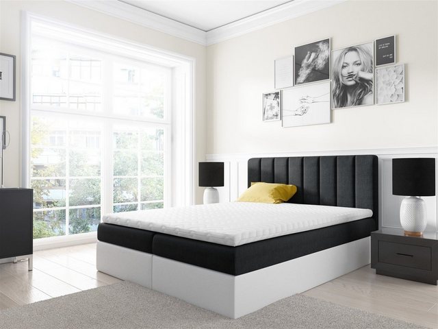 Bild von Fun Möbel Boxspringbett Boxspringbett Schlafzimmerbett GABRIEL in Stoff/Kunstleder (inkl. Bettkästen, inkl. Kaltschaumtopper)