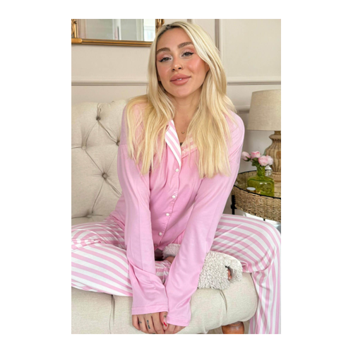 Bild von Pijamaevi Puderrosa: Gemustertes Bambus-Pyjama-Set für Damen