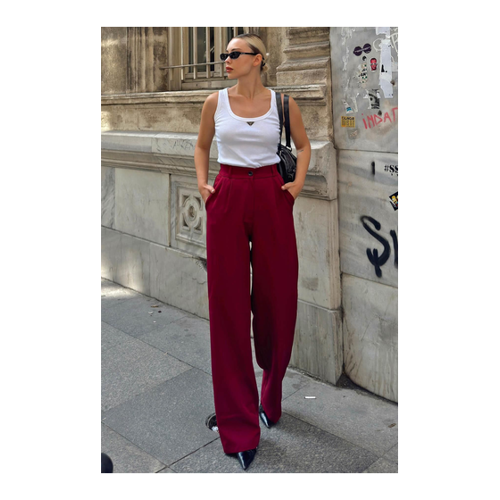Bild von Swist Burgunderrote Hera-palazzo-hose Mit Elastischem Bund Und Taschen für Damen - 40
