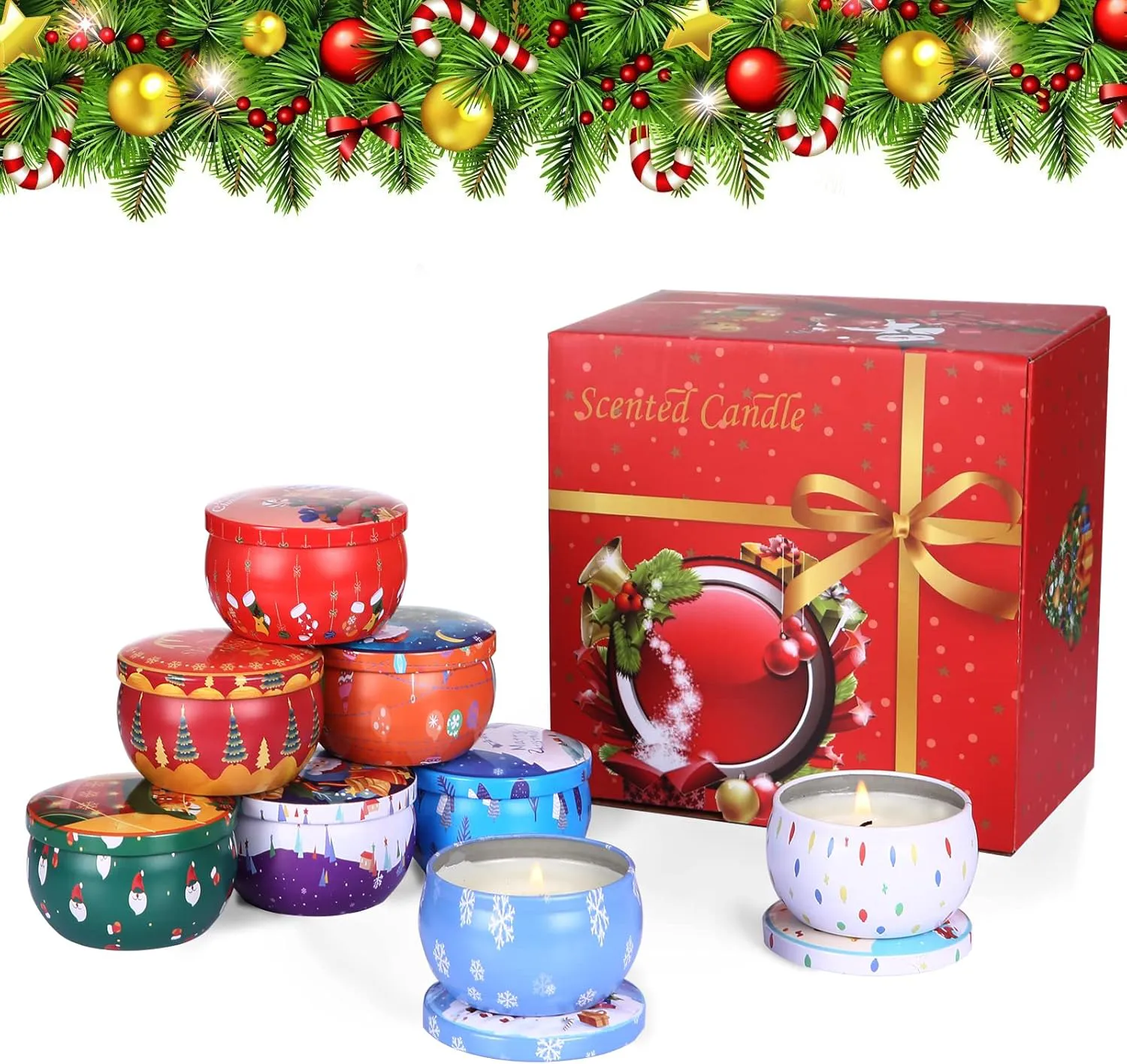 Bild von 8 Stück Duftkerzen Set aus 100% natürlichem Sojawachs mit Vanille und Lavendel für Aromatherapie und Entspannung