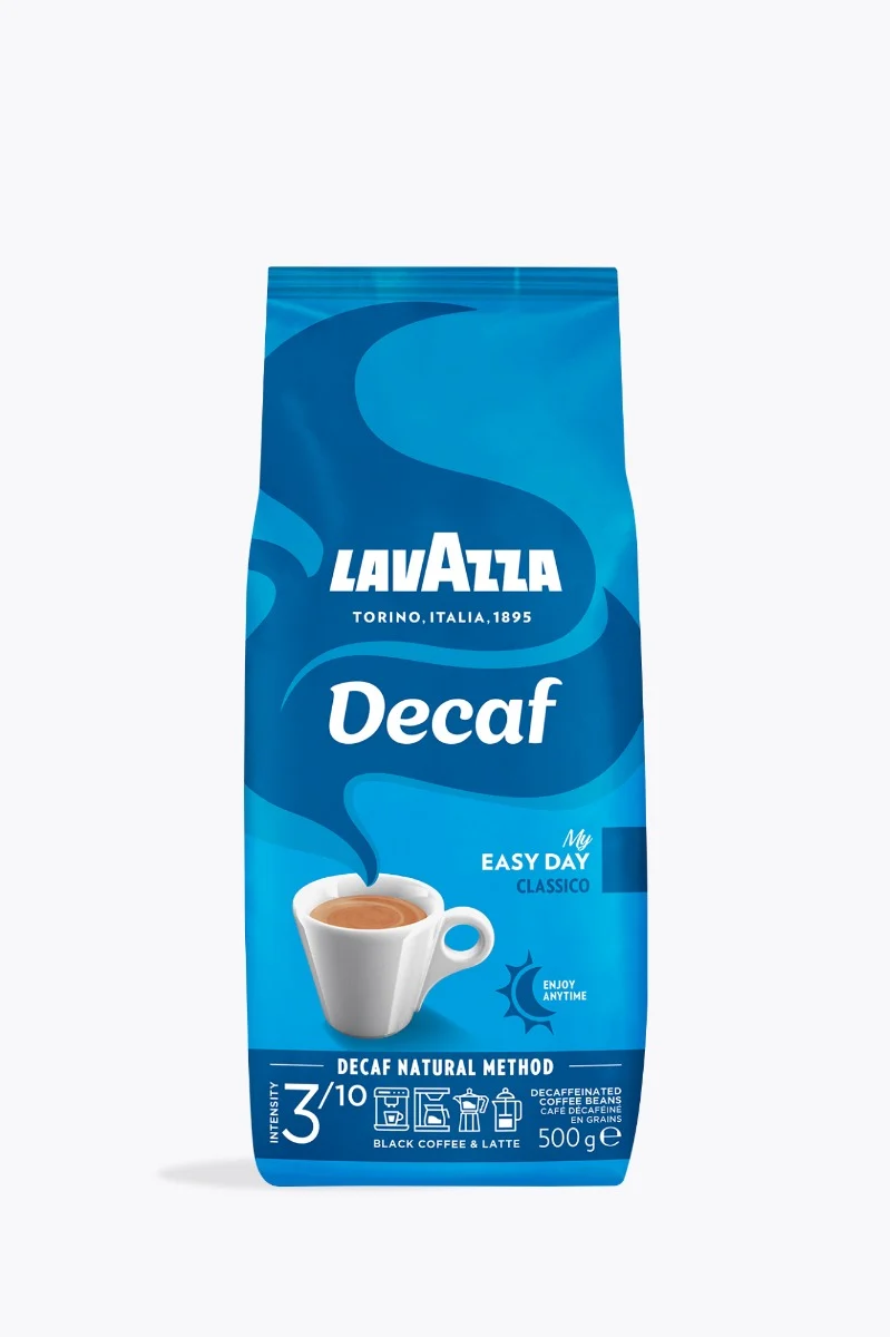 Bild von Lavazza, Decaf „My Easy Day“, Entkoffeinierte Kaffeebohnen, Ideal für schwarzen Kaffee & Latte, mit Aromanoten von Honig, 100% Arabica, Intensität 3/10, Mittlerer Röstgrad, 500 g