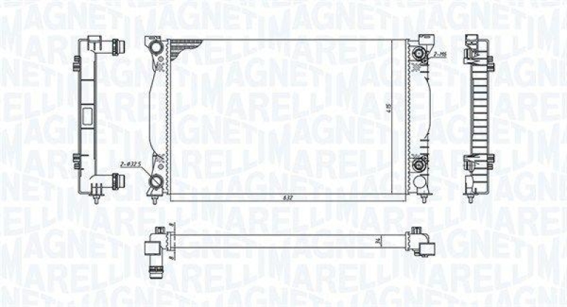 Bild von MAGNETI MARELLI 350213196600 Kühler, Motorkühlung 635 396 32 Kühlrippen mechanisch gefügt AUDI: A6 C5 Avant, A4 B6/B7 Cabrio, A4 B6 Avant