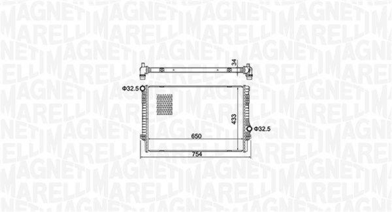 Bild von MAGNETI MARELLI 350213156200 Kühler, Motorkühlung Kühler, Wasserkühler, Autokühler 650 433 34 Kühlrippen mechanisch gefügt VOLKSWAGEN: Touran II