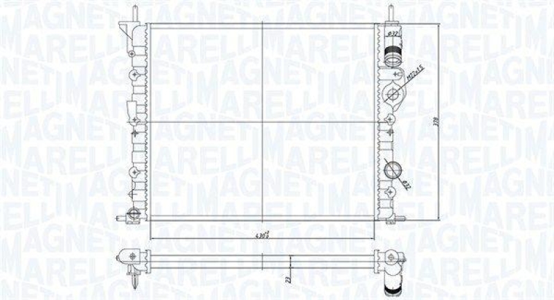 Bild von MAGNETI MARELLI 350213194700 Kühler, Motorkühlung Kühler, Wasserkühler, Autokühler 430 378 23 Kühlrippen mechanisch gefügt DACIA: Sandero I