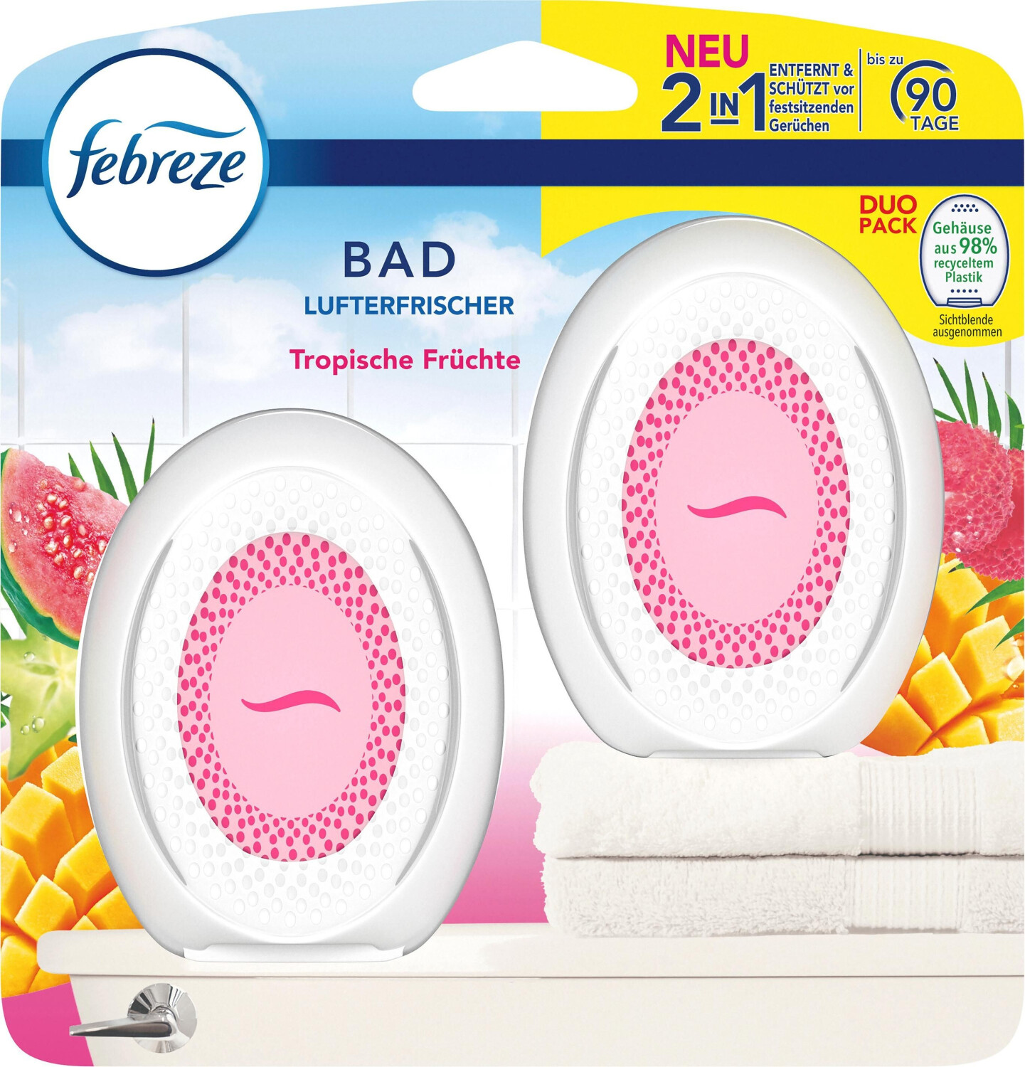 Bild von Febreze Raumduft Bad Lufterfrischer 2in1 Duo Pack, Duftspender, 2x 7,5ml, Tropische Früchte
