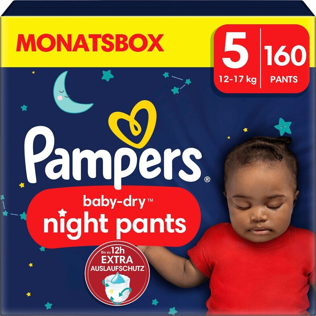 Bild von Pampers Night Windeln Pants Größe 5 (12kg-17kg) Baby-Dry, MONATSBOX, Windelhöschen bieten zusätzlichen Schutz für die ganze Nacht, 160 Höschenwindeln