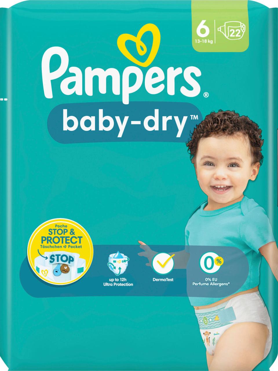 Bild von Pampers Baby-Dry Windeln, Größe 5 (11-16 kg), 154 Windeln für Babys, Mega Pack 1 Monat, bis zu 12 Stunden trocken mit der Stop- & Protect-Tasche, jetzt mit mehr Windeln