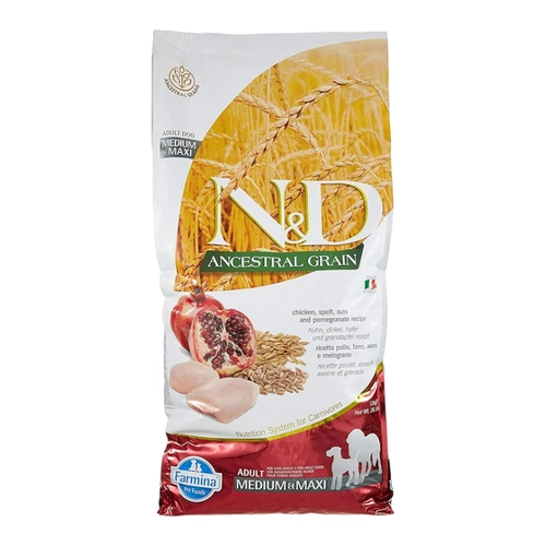 Bild von N&D Farmina Ancestral Grain Adult Medium/Maxi Huhn, Dinkel und Granatapfel 12 kg