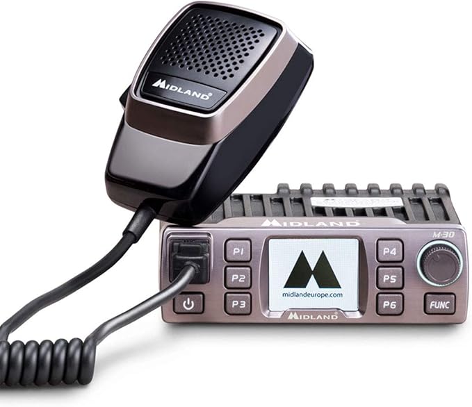 Bild von Midland M-30 CB-Funkgerät mit Mikrofon, 12/24V, Farbdisplay, 6 programmierbare Tasten, Digital Squelch, 4 Watt AM/FM