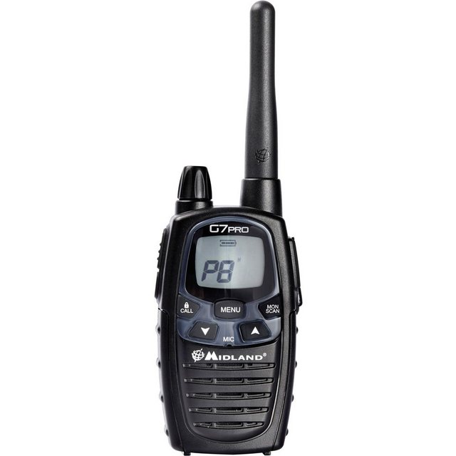 Bild von Midland G7 Pro Single PMR + LPD Funkgerät, 16 Kanäle, Dual Band, C1090.14, inkl. Steckerladegerät, 4 Akkus (1800mAh), Gürtelclip & MA 31-L Pro Security Headset, C1497, Transparent und Schwarz