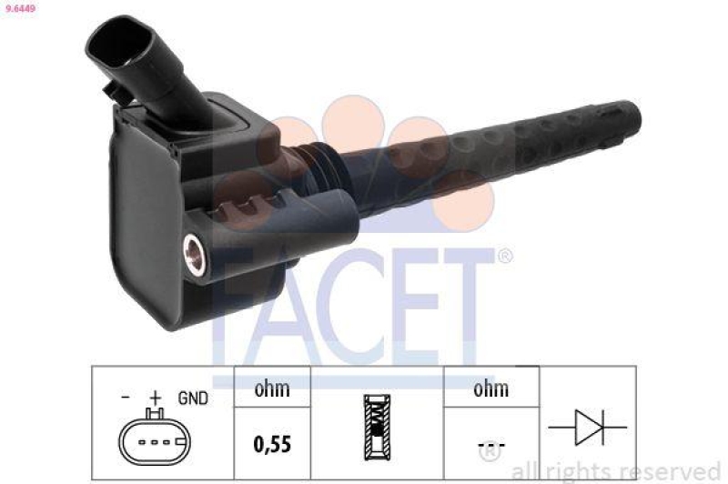 Bild von FACET 9.6449 Zündspule Einzelzündspule FIAT: Punto III Hatchback, Punto Evo Hatchback, ALFA ROMEO: 159 Sportwagon, MiTo, Giulietta Hatchback