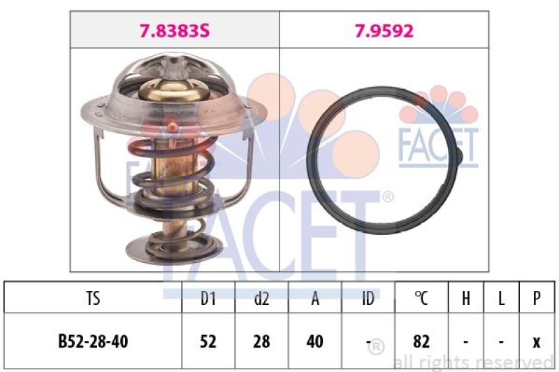 Bild von FACET 7.8383 Kühlwasserthermostat Thermostat, Thermostat, Kühlmittel, Kühler Thermostat 82 52 Made in Italy - OE Equivalent mit Dichtung