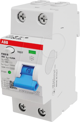 Bild von ABB Stotz S&J FI-Schutzschalter TypB 2P F202B-25/0,03-2TE 2CSF202568R1250