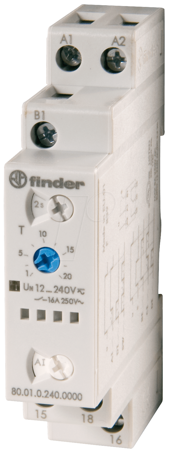 Bild von Finder Zeitrelais Taktgeber-asymetrisch 80.91.0.240.0000 80.91.0.240.0000 12 - 240 V DC/AC 1 Wechsler 16 A 400 V/AC (AC1 (80.91.0.240.0000)