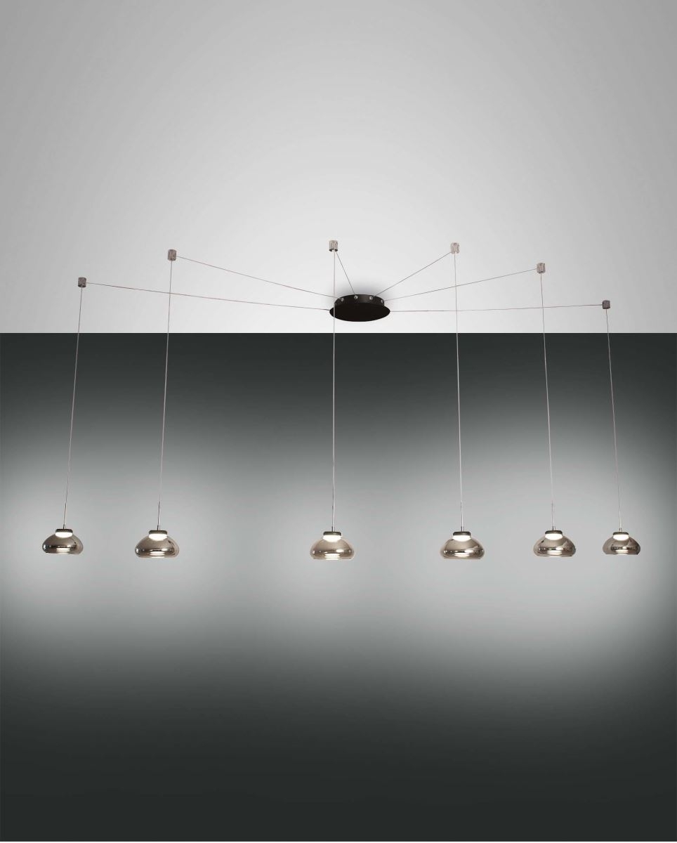 Bild von LED Hängeleuchte schwarz Rauchglas Fabas Luce Arabella 350cm 6-flg. 4320lm dimmbar