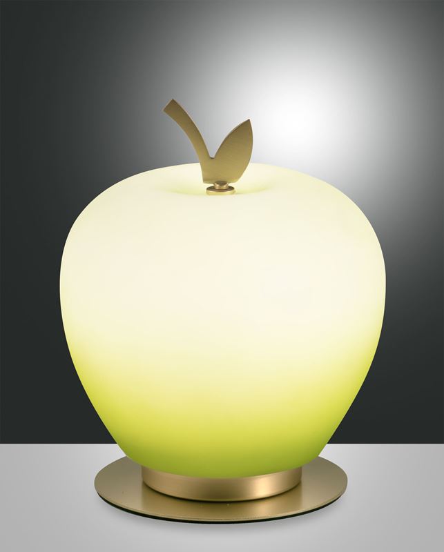 Bild von Fabas Luce LED-Tischlampe Wendy, grün/messing, Apfelform, Glas, dimmbar