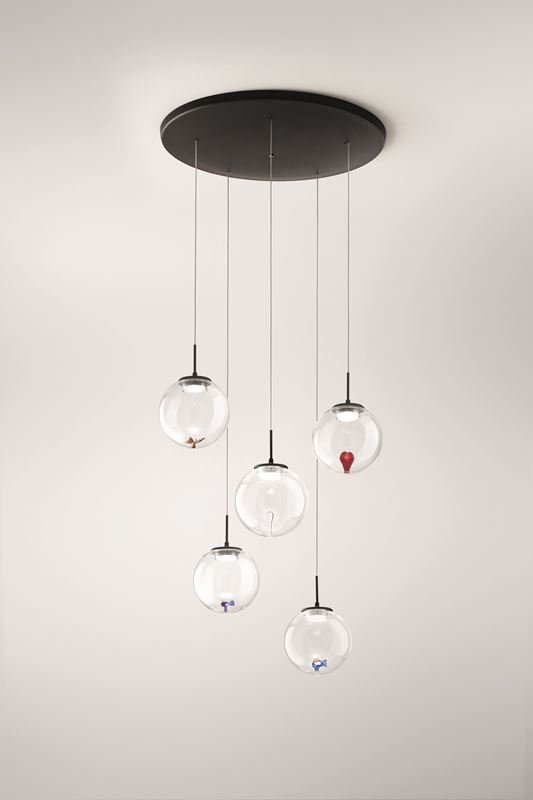 Bild von Fabas Luce LED-Pendelleuchte Ariel Schwarz transparent gemischte Motive 3770-49-373