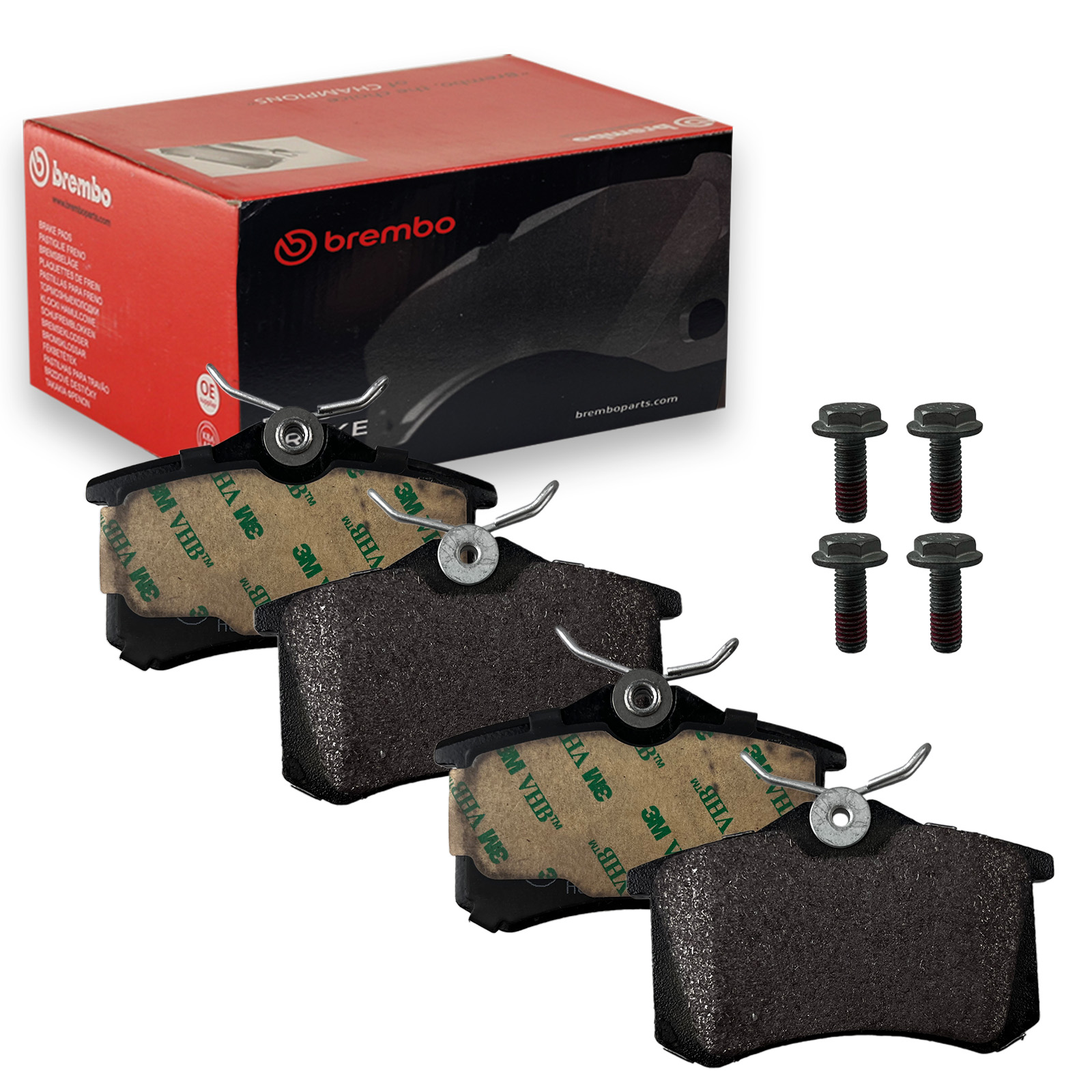 Bild von BREMBO P 68 024 Bremsbelagsatz Bremsbeläge, Bremsklötze, Bremssteine exkl. Verschleißwarnkontakt mit Bremssattelschrauben ohne Zubehör