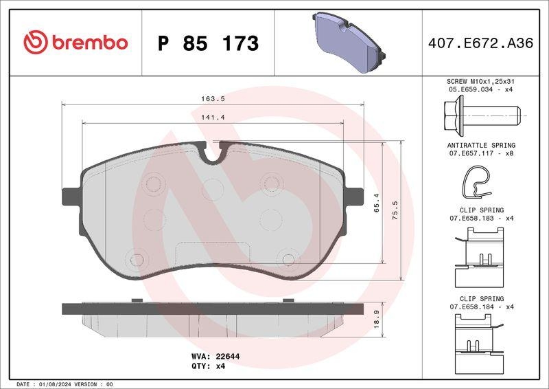 Bild von Bremsbeläge von Brembo (P 85 173) Bremsbelagsatz Bremsanlage Scheibenbremsbelagsatz, Scheibenbremsbelagsatz, Bremsklötze, Bremsklotz, Beläge, Bremsbeläge,Bremsbelaege