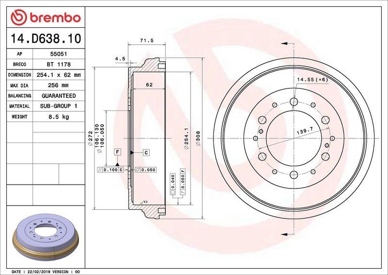 Bild von 2x BREMBO Bremstrommel ESSENTIAL LINE 14.D638.10