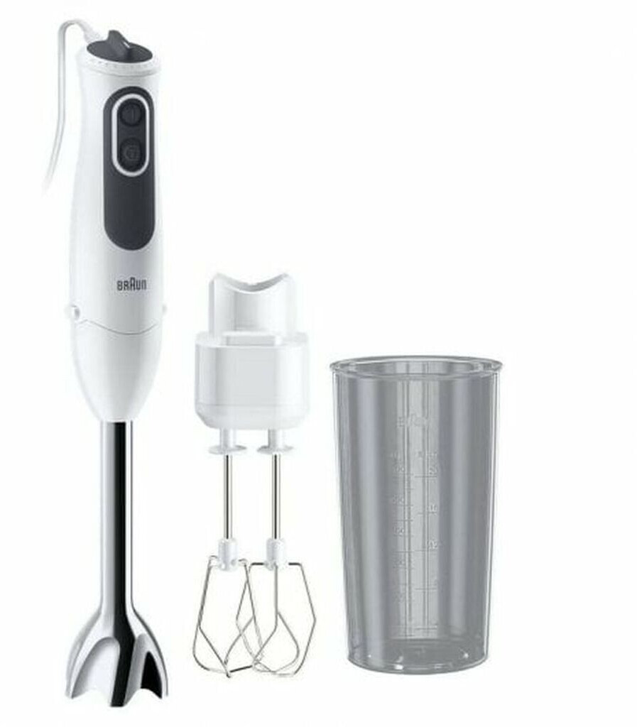 Bild von Braun MultiMix 3 Handmixer HM 3105 (500 Watt Handrührgerät, 5 Geschwindigkeitsstufen + Turbo-Funktion, inkl. Schneebesen, Knethaken, PowerBell Mixfuß und 600 ml Mix- und Messbecher) weiß (HM 3105B)
