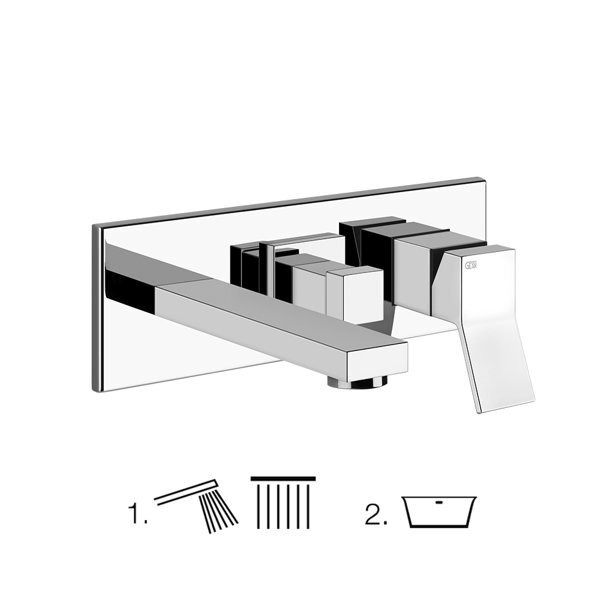 Bild von Gessi Rettangolo K, Brause-Fertigmontageset für Unterputz-Einhebelmischer mit Wanneneinlauf, 2-Wege Umsteller, offener Ausgang am Unterputzkörper, nach Umstellung Wanneneinlauf, 53138735, Farbe: Chrom
