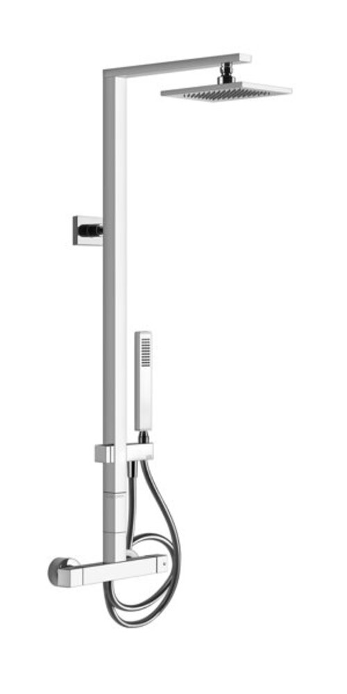 Bild von Gessi Rettangolo Duschsäule mit Aufputz-Thermostat, automatischer Umstellung, Höhe 106 cm, mit Kopfbrause 216x140 mm und Handbrause, 23447, Farbe: Finox Optik