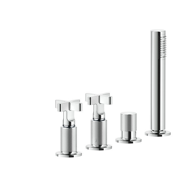 Bild von Gessi Inciso+ 2-Kreuz-Griff-4-Loch-Wannenrand-Armatur, separater automatischen Umsteller für Wanneneinlauf, 58143, Farbe: Chrom