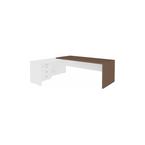 Bild von Quadrifoglio T45 Schreibtisch eukalyptus, weiß L-Form, Wangen-Gestell eukalyptus 220,0 x 194,0 cm